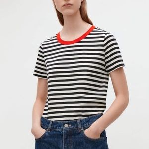 COS relaxed striped T-shirt with red collar